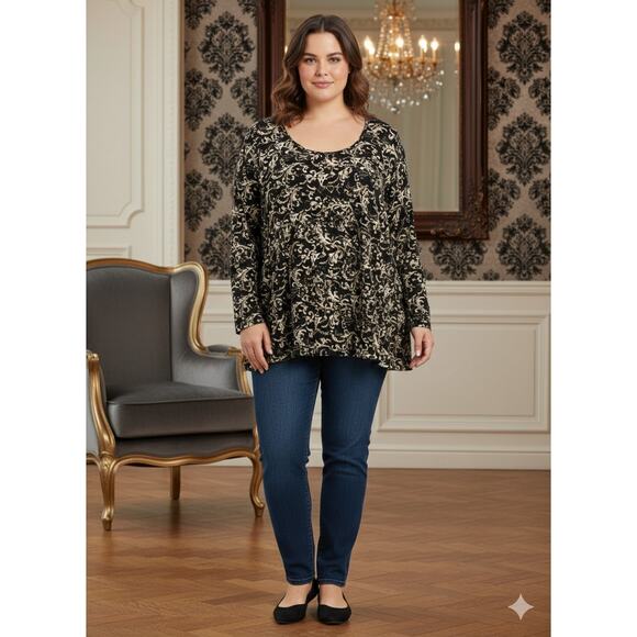 Dressbarn Women 3X Artsy Maximalist Boho Whimsigoth Abstract Ruffle Tunic Blouse - Picture 2 of 12